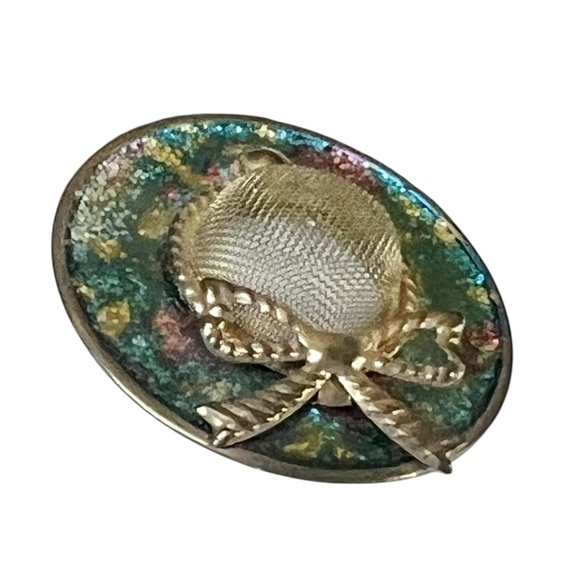 Vintage Jewelry - Vintage French Enamel Mesh Hat Brooch Pin Lapel 1980s
